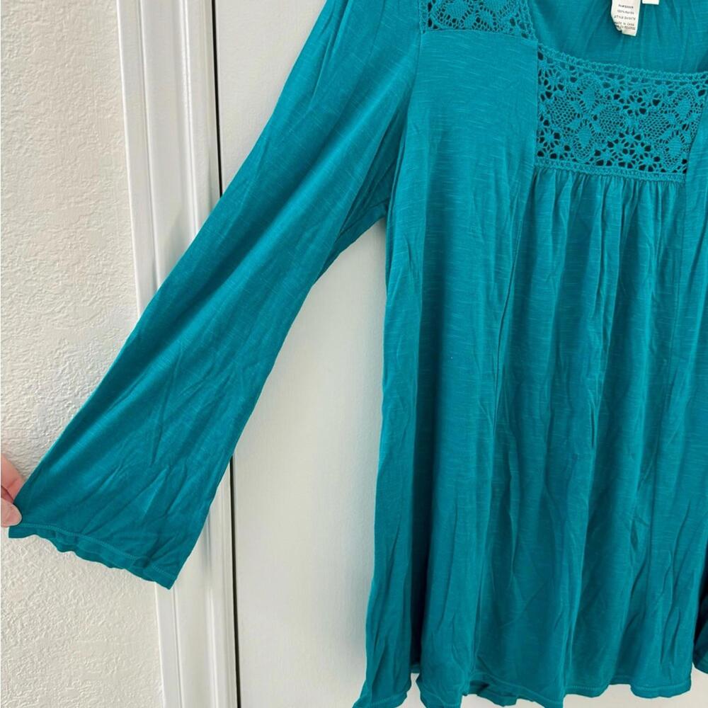 Vintage Nurture Boho Whimsy Teal Square Neck Crochet Boho Top- Sz Medium - Picture 3 of 4